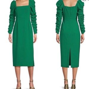 ANTONIO MELANI Elana Crepe square neck ruched Long Sleeve Dress, size xs.